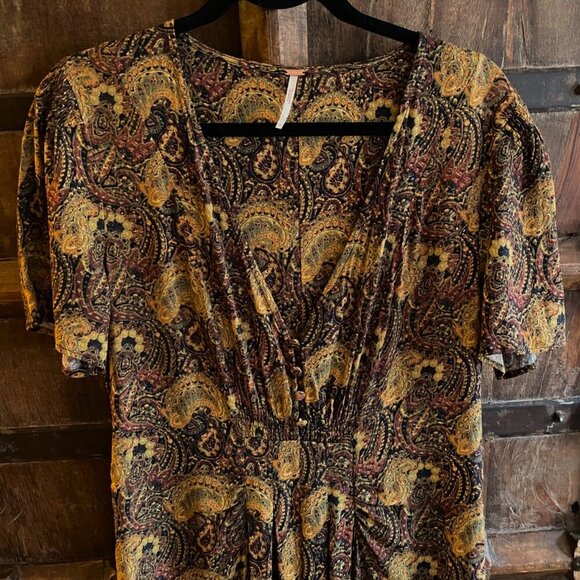 Free People Olivia Midi Dress Paisley Print V neck - Picture 14 of 16